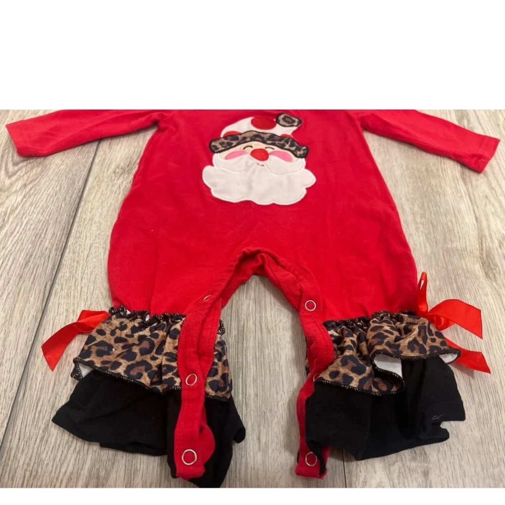 Marie Nicole 0-3 Month Leopard Santa One Piece Outfit